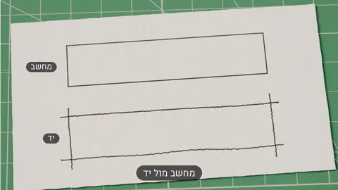 מחשב מול יד: אותו מלבן, פעם בקו ישר של מחשב ופעם בקו רועד של יד